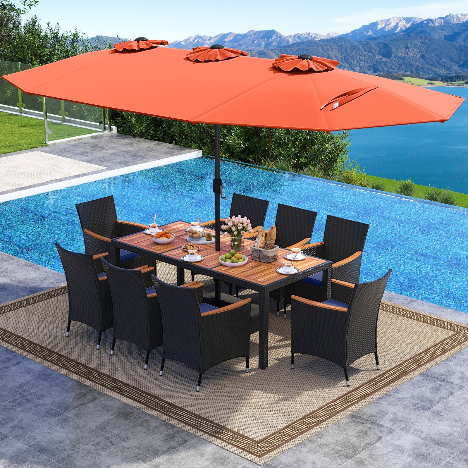 Outdoor Patio Dining Set with 15 Feet Umbrella