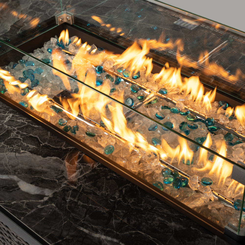Wicker Fire Table with Marble Top