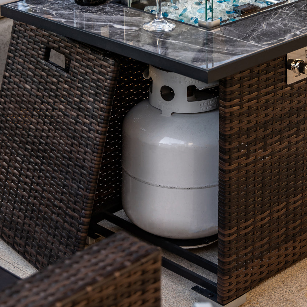 Wicker Fire Table with Marble Top