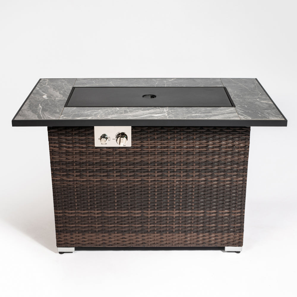 Wicker Fire Table with Marble Top