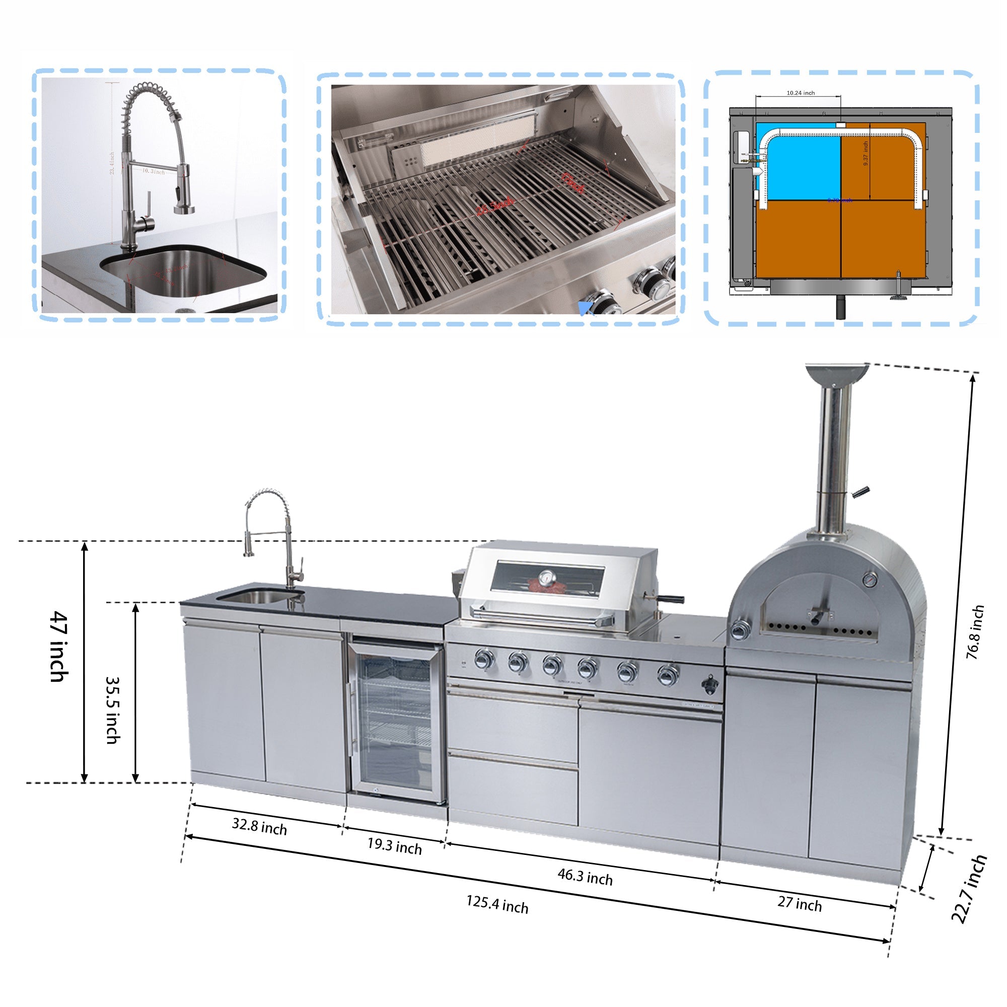 Outdoor Kitchen Island Grill with Pizza Oven