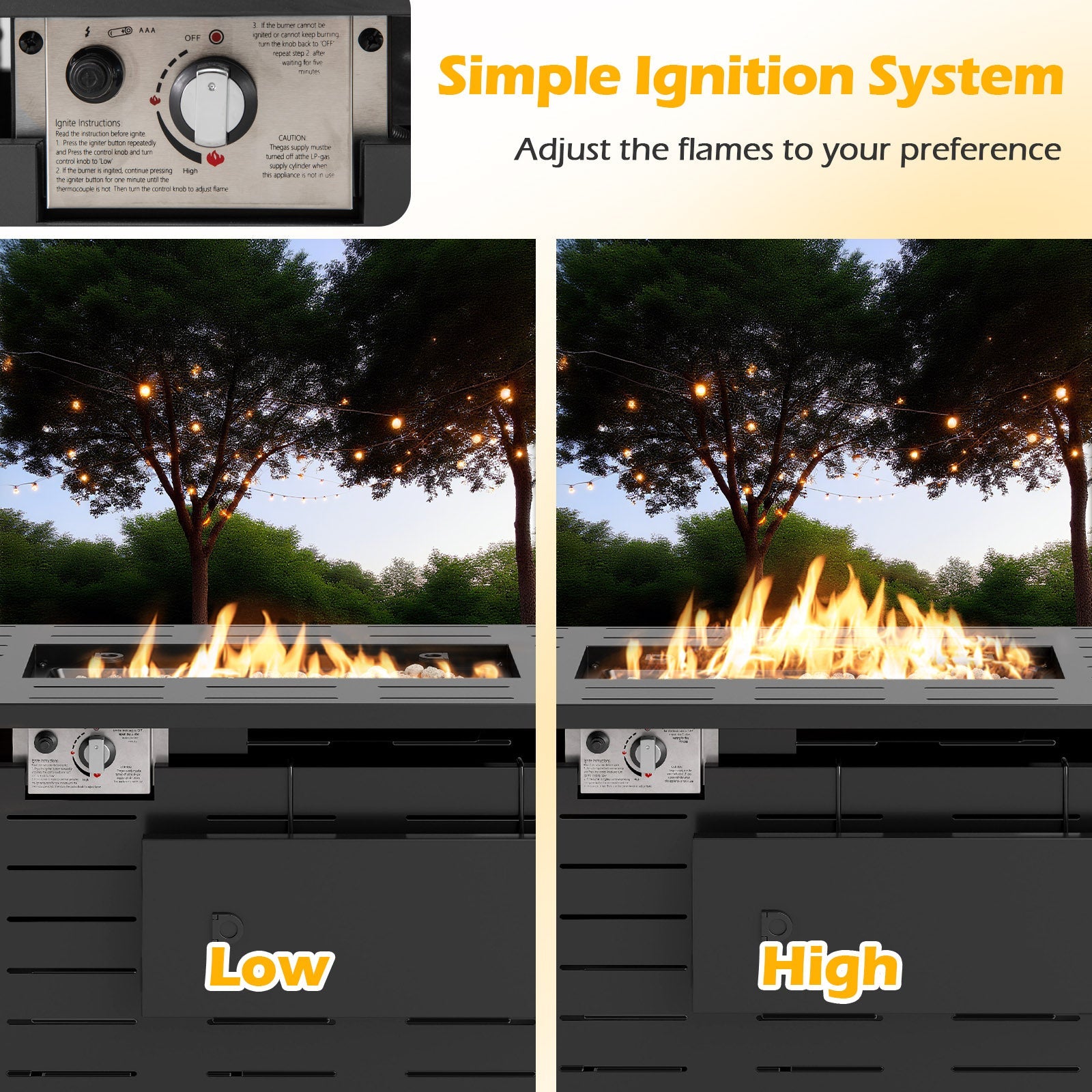 Fire Pit Rectangle Gas Fire Table with Lava Rocks