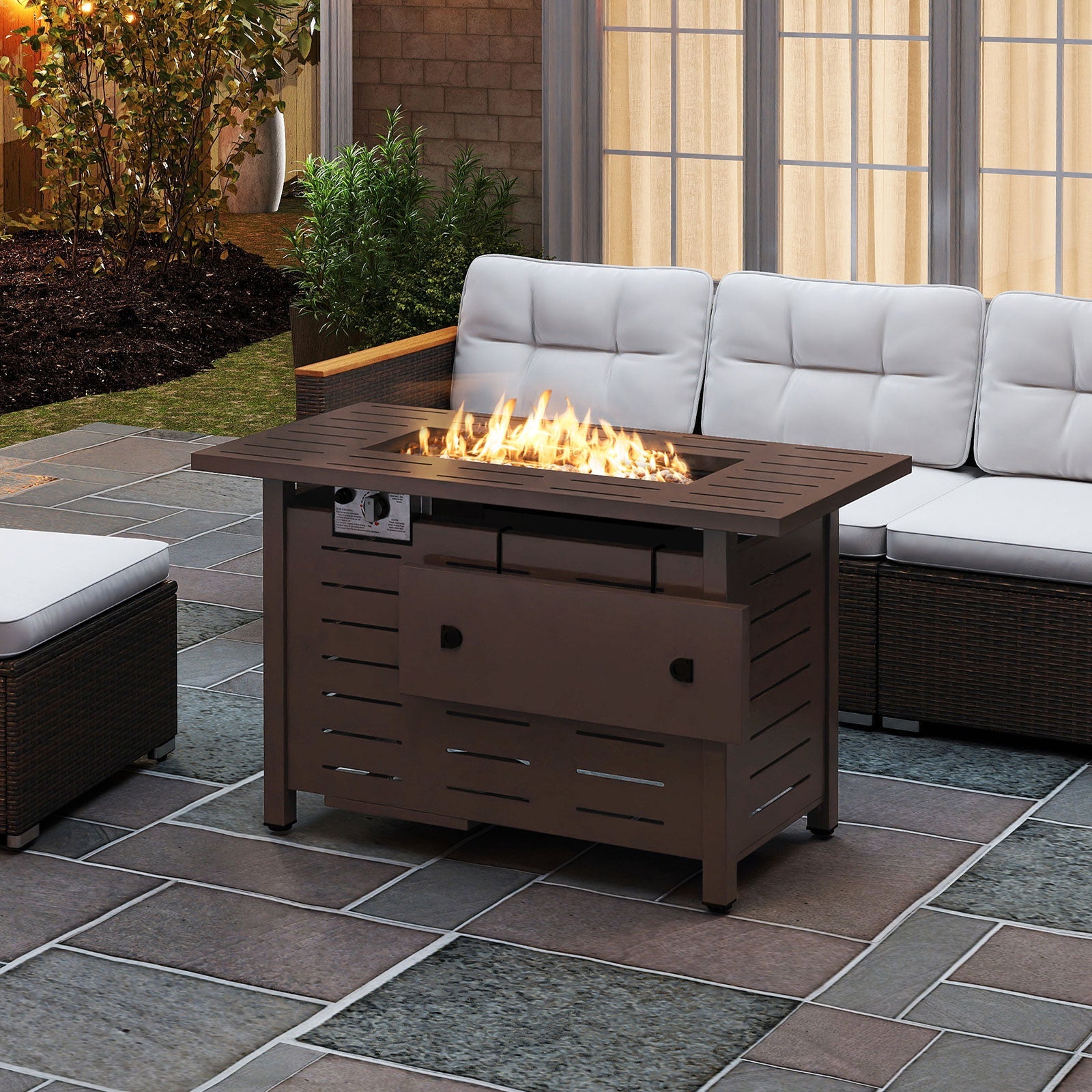 Fire Pit Rectangle Gas Fire Table with Lava Rocks