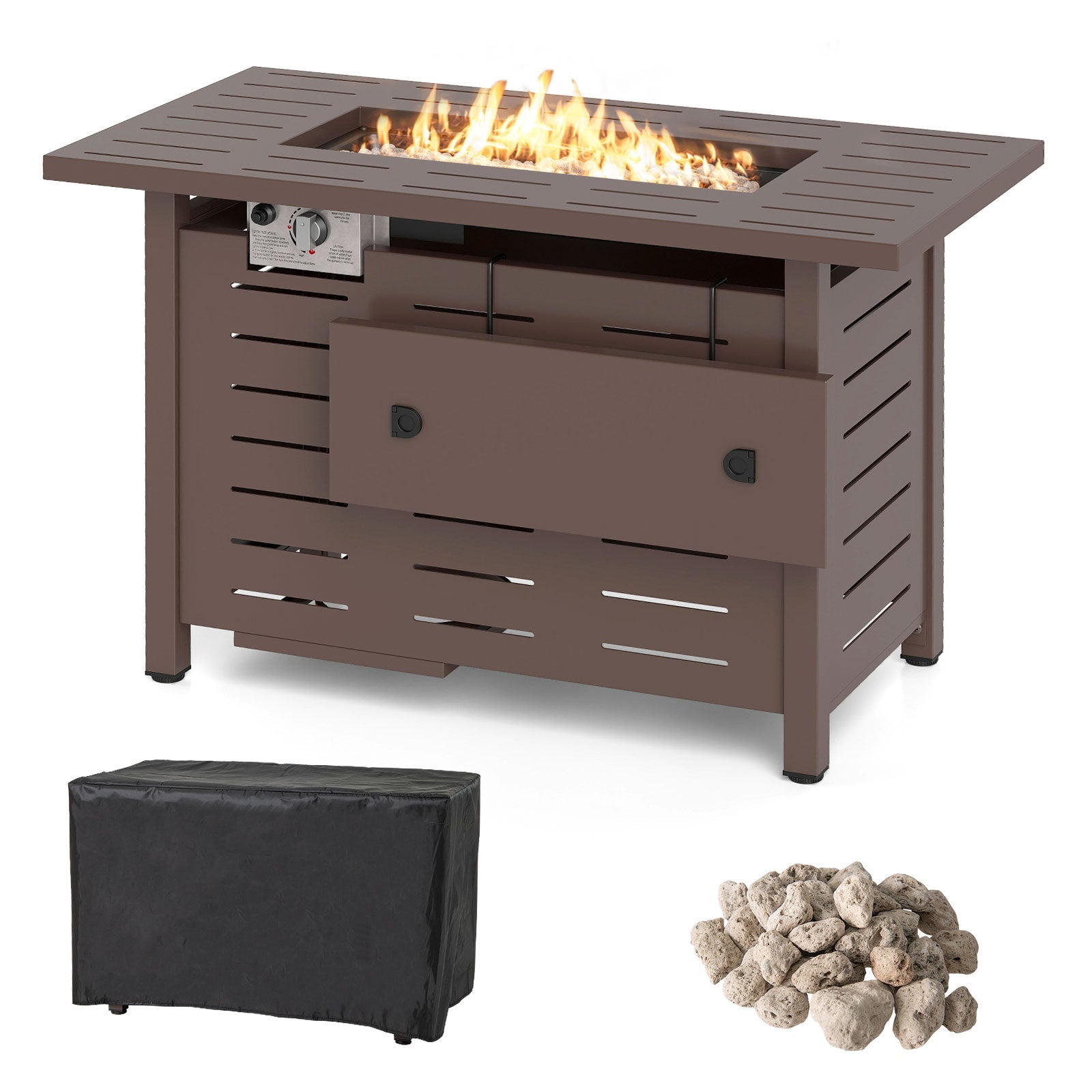 Fire Pit Rectangle Gas Fire Table with Lava Rocks