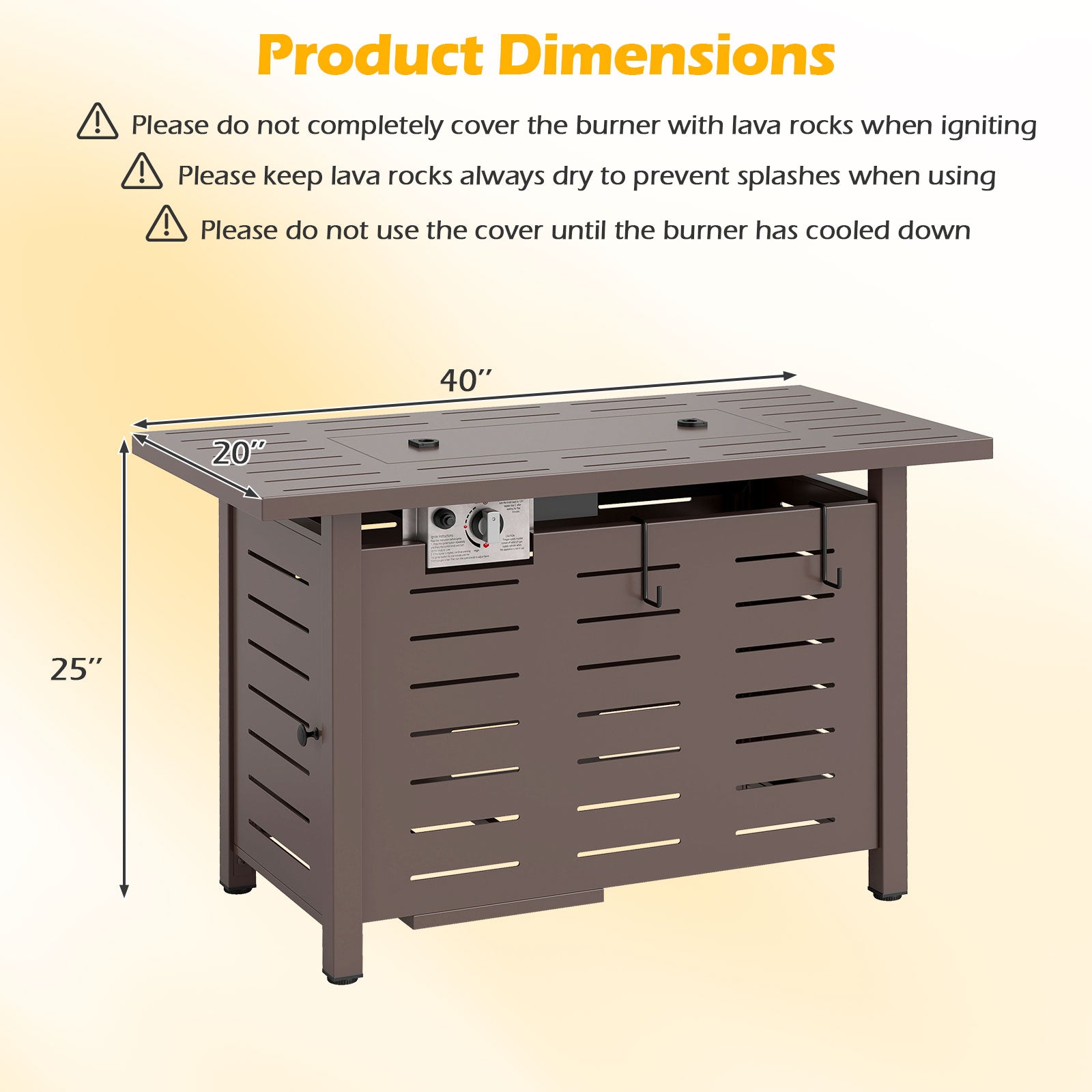 Fire Pit Rectangle Gas Fire Table with Lava Rocks