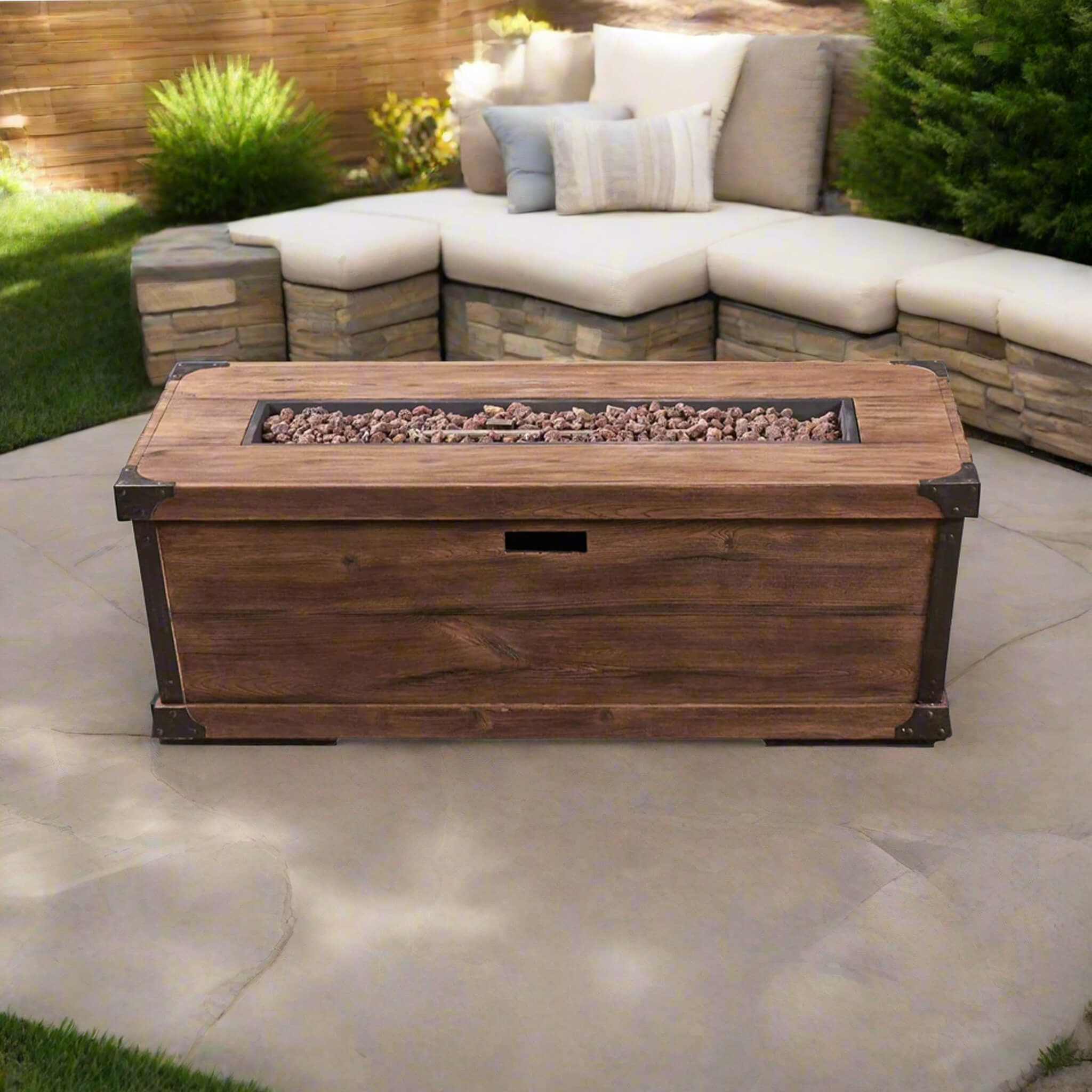Wood Pattern Rectangle Gas Burning Fire Pit