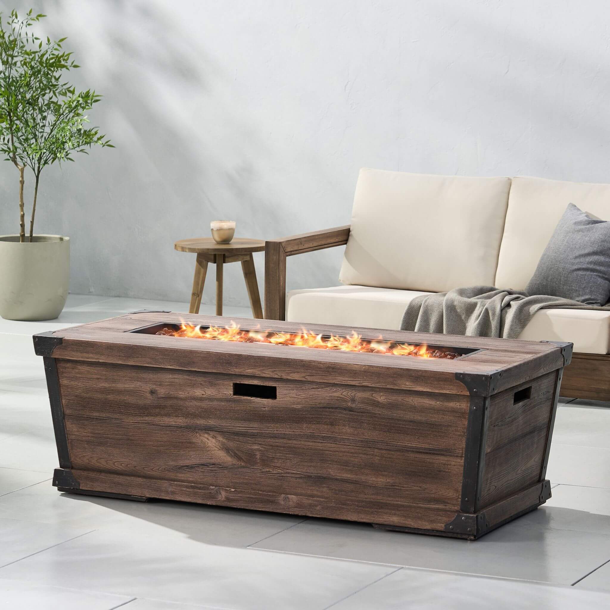Wood Pattern Rectangle Gas Burning Fire Pit