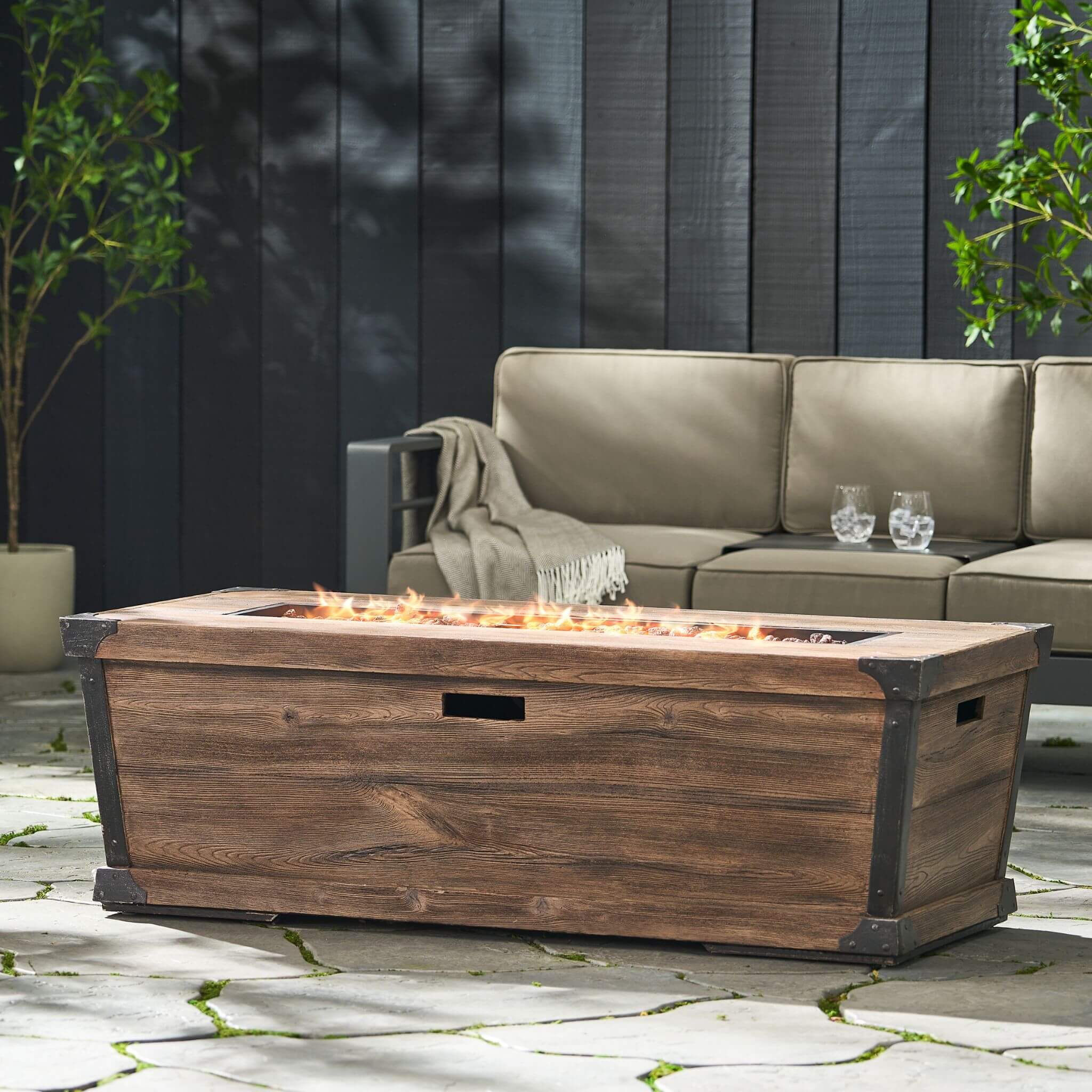 Wood Pattern Rectangle Gas Burning Fire Pit