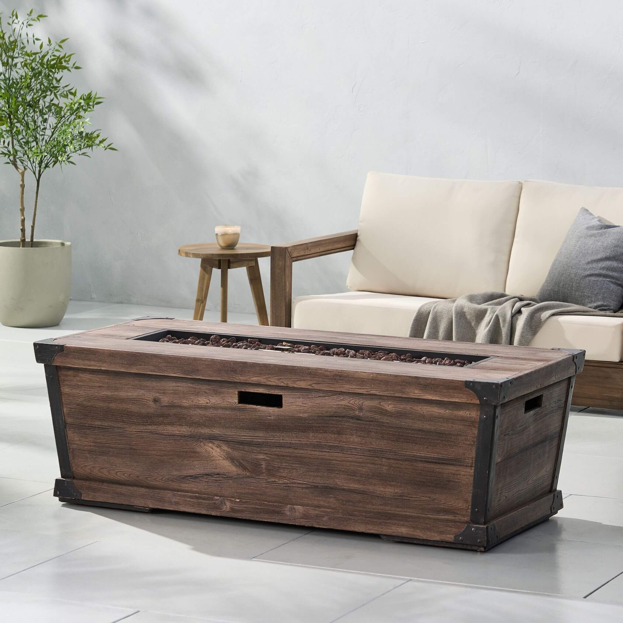 Wood Pattern Rectangle Gas Burning Fire Pit