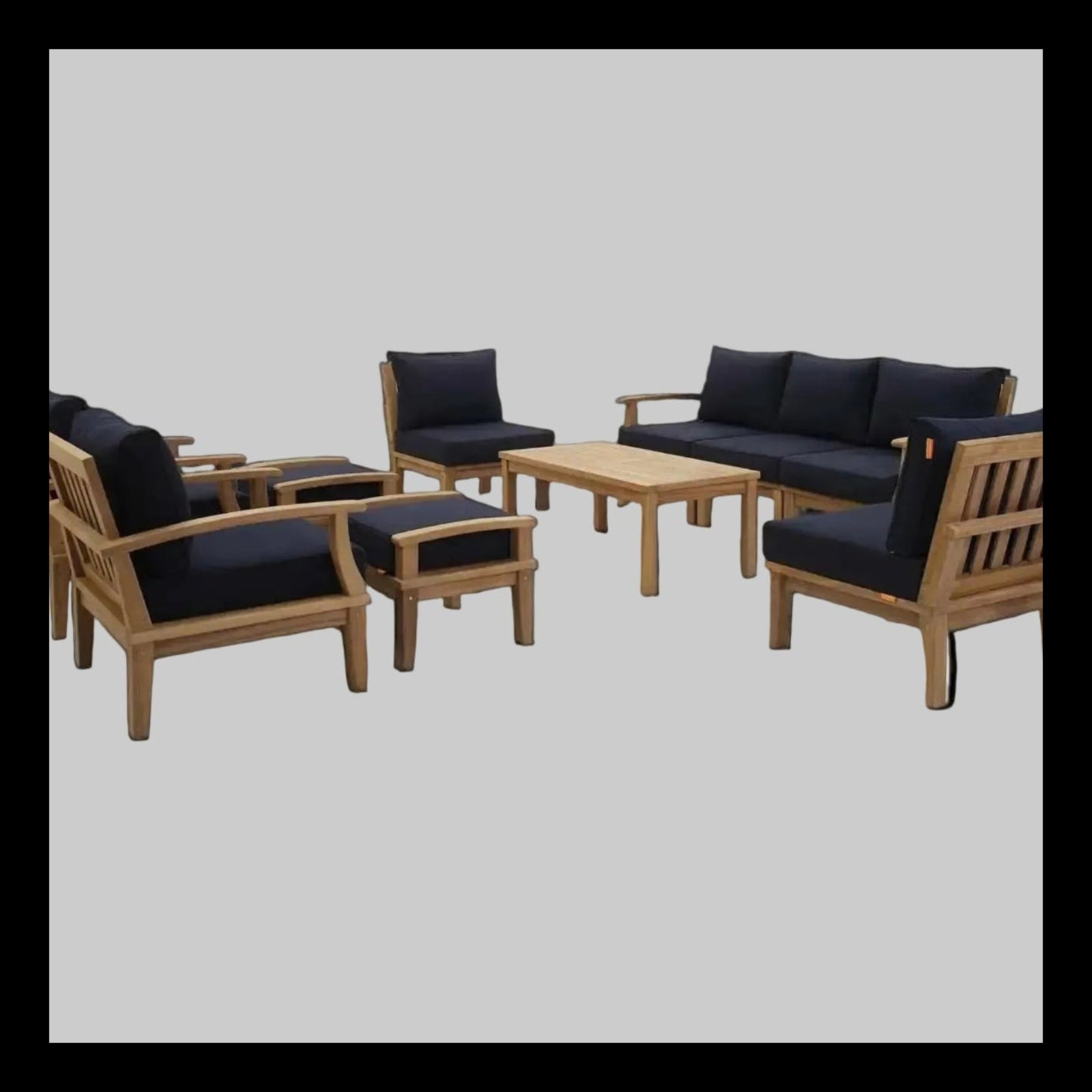 Patio Teak Set - Patio Elegance Marina 10-Piece Outdoor Set with Navy Cushions