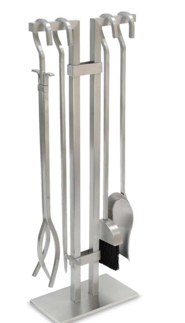 close up of fireplace tool set