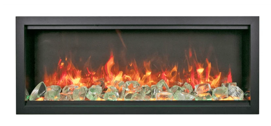 fireplaces burning on top of clear stones from the media options