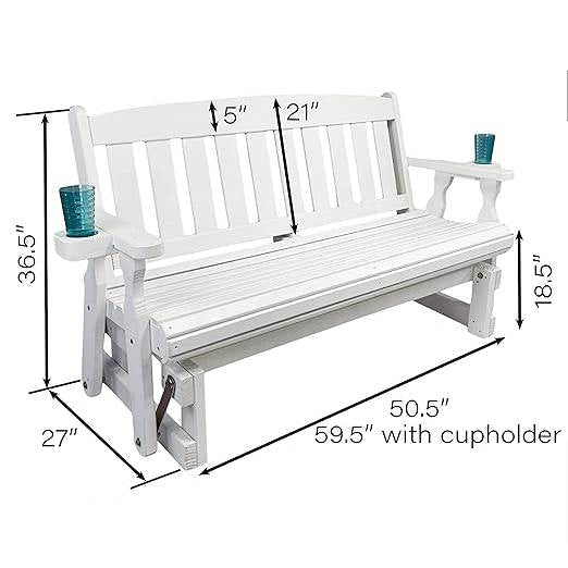 4ft Amish Porch Glider Bench in White with Cupholders - Made in USA