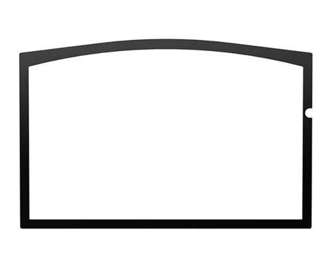 A black metal frame or trim piece with an arched top and a small circular cutout on the right side, shown on a plain white background.