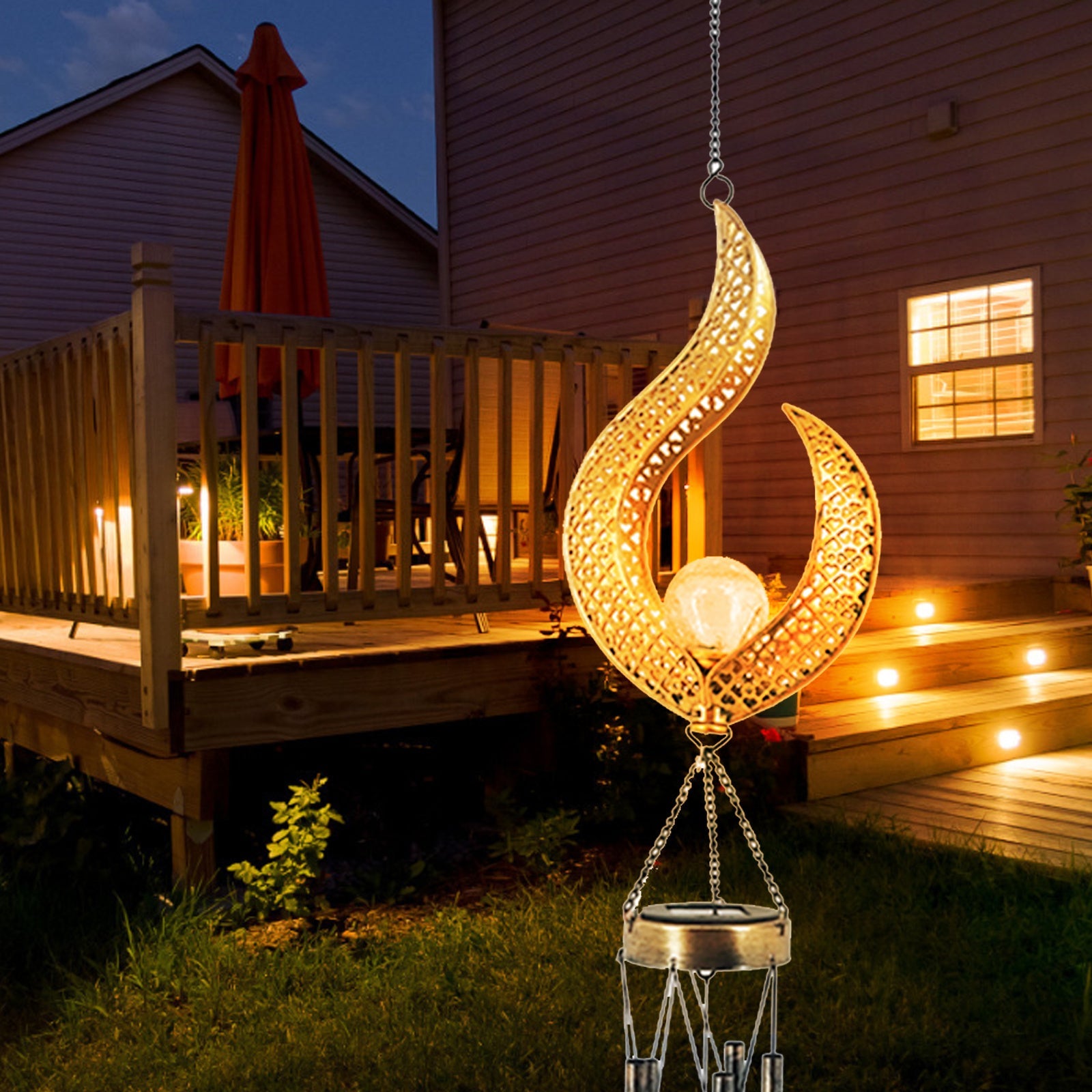 Peaceful Solar Wrought Iron Wind Chime Lamp