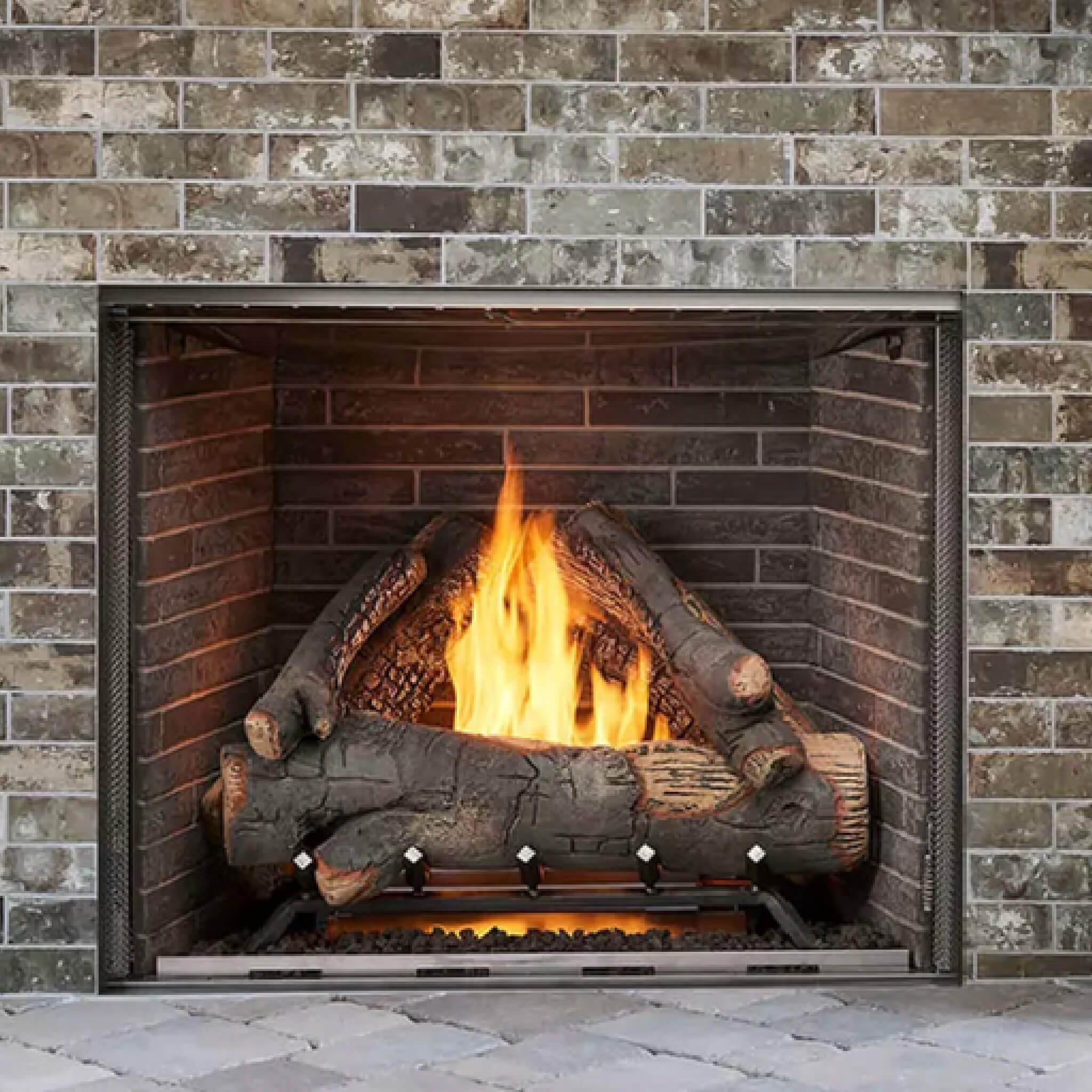 Luxury Traditional Stacked Brick Courtyard Outdoor Fireplace
