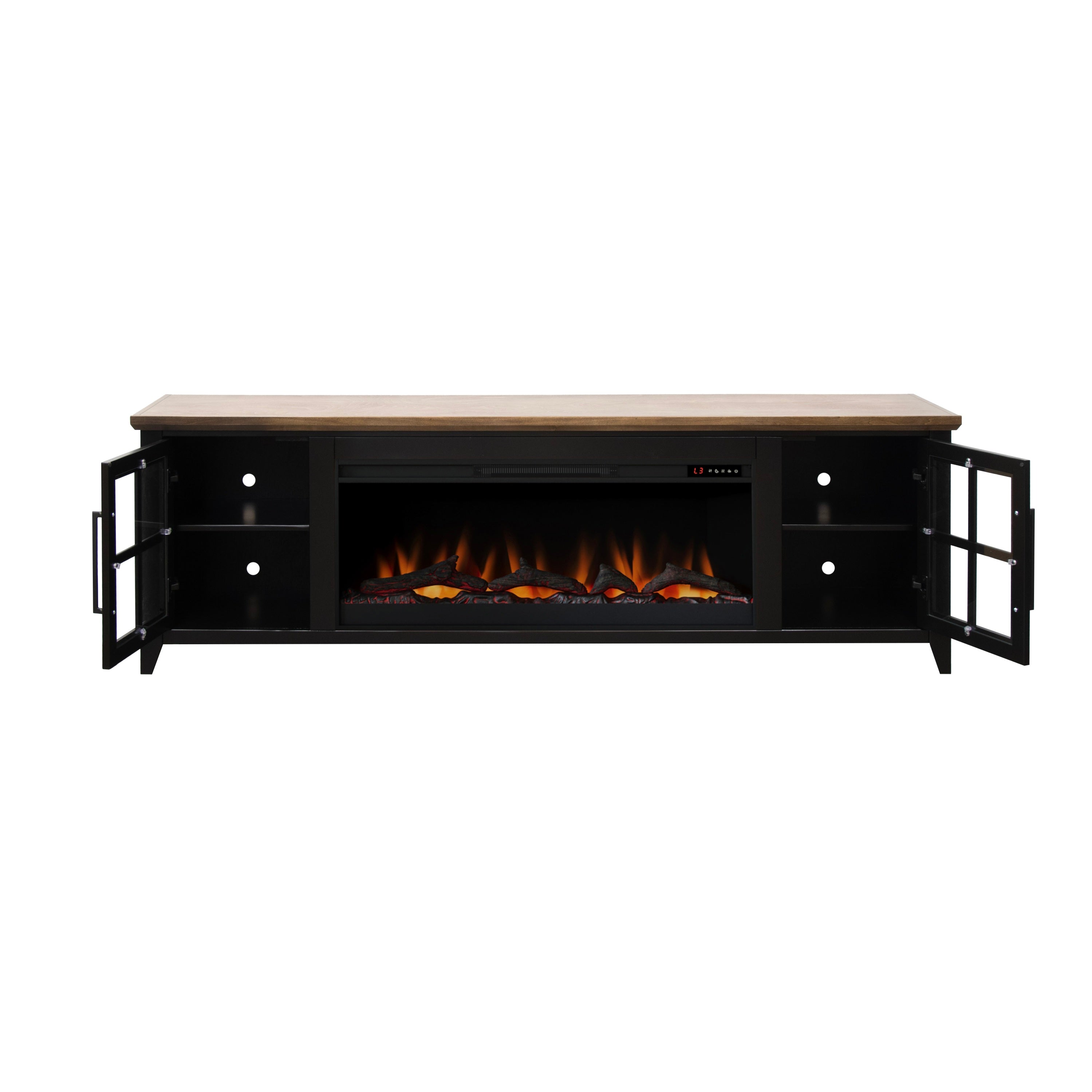 83-Inch Bourbon Black TV Stand With Fireplace