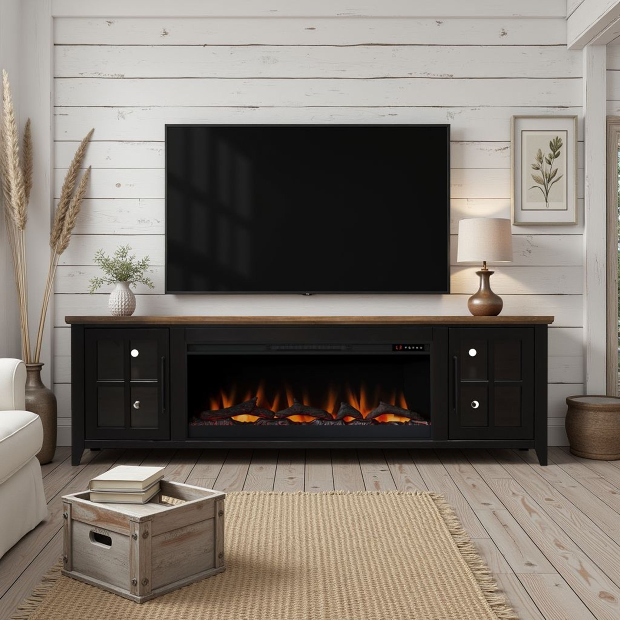 83-Inch Bourbon Black TV Stand With Fireplace
