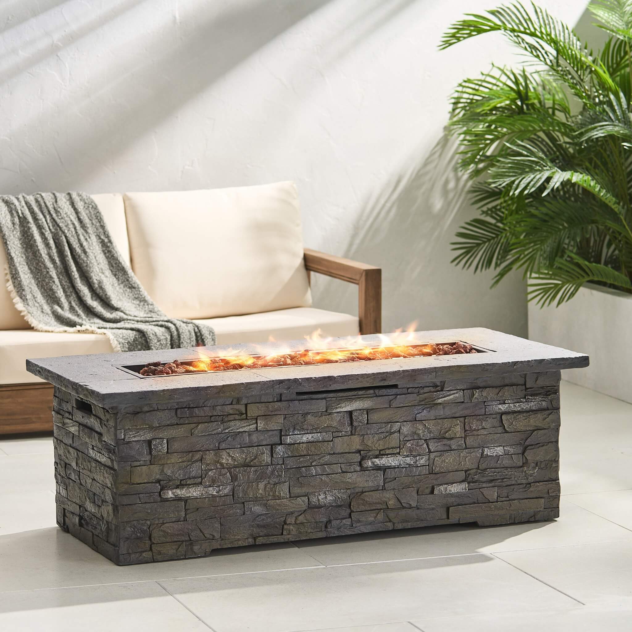 Alora Premium 56" Outdoor Rectangular Concrete Propane Fire Pit