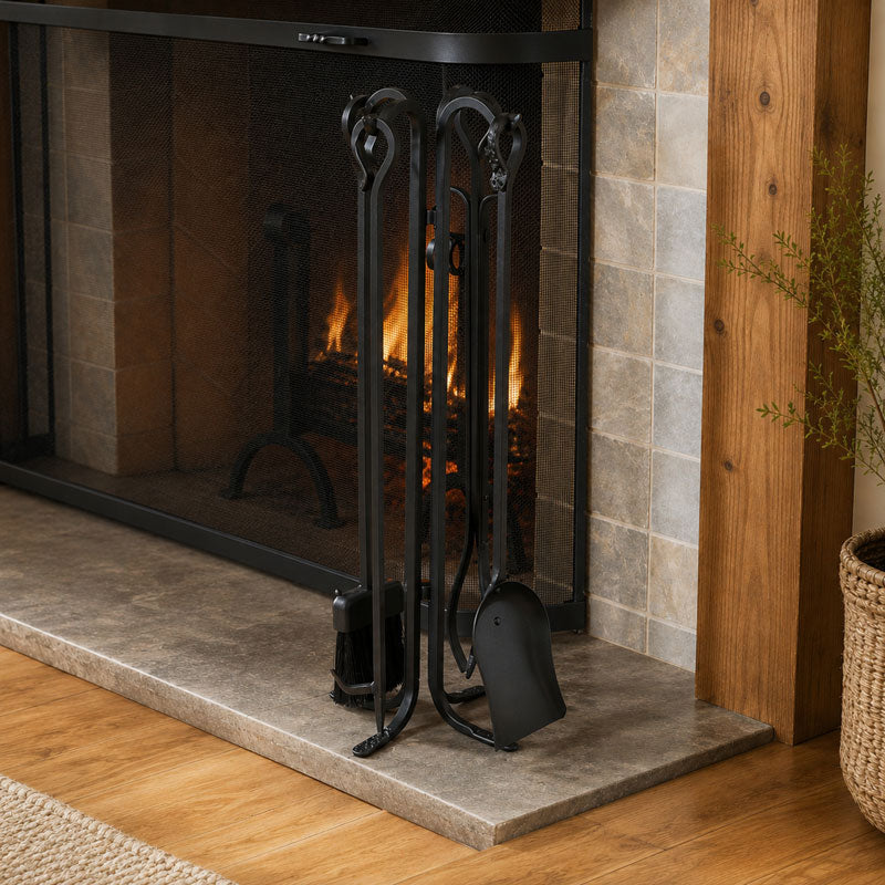 Pilrim Forged Hearth 5-Piece Fireplace Tool Set- Matte Black- 28"
