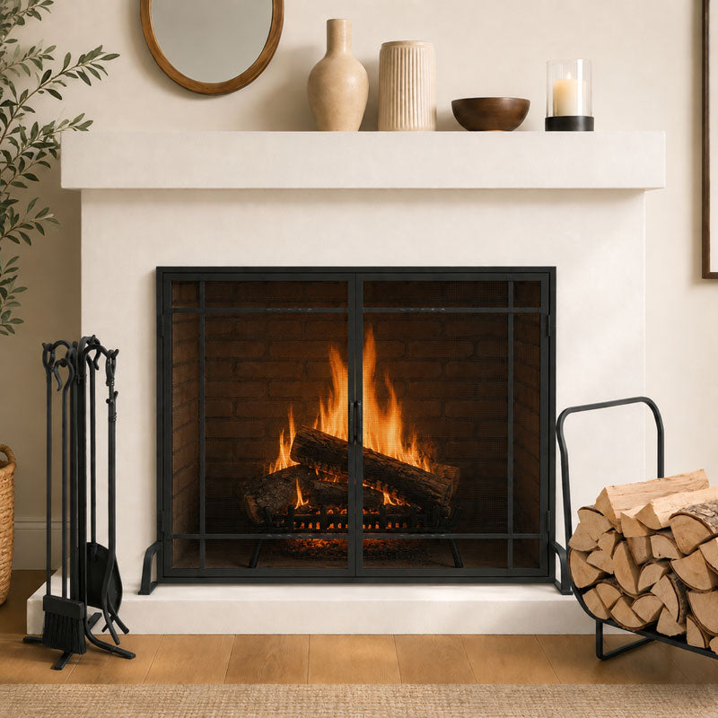 Pilrim Forged Hearth 5-Piece Fireplace Tool Set- Matte Black- 28"