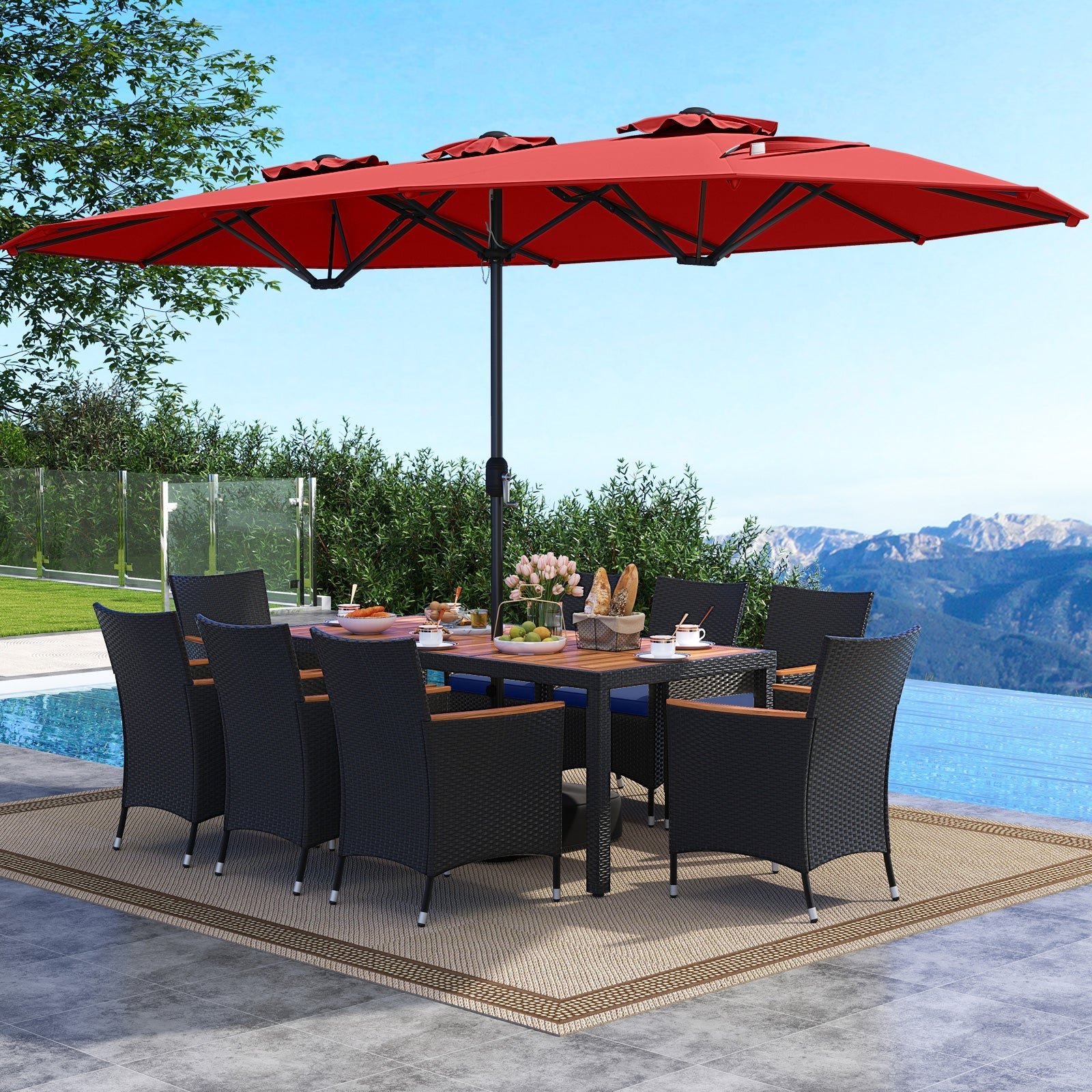 Outdoor Patio Dining Set with 15 Feet  Umbrella