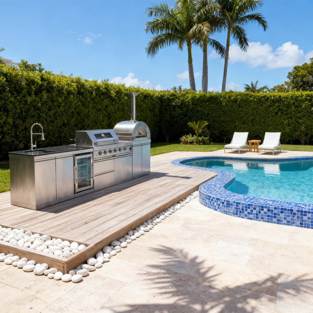 Outdoor Kitchen Island Grill with Pizza Oven
