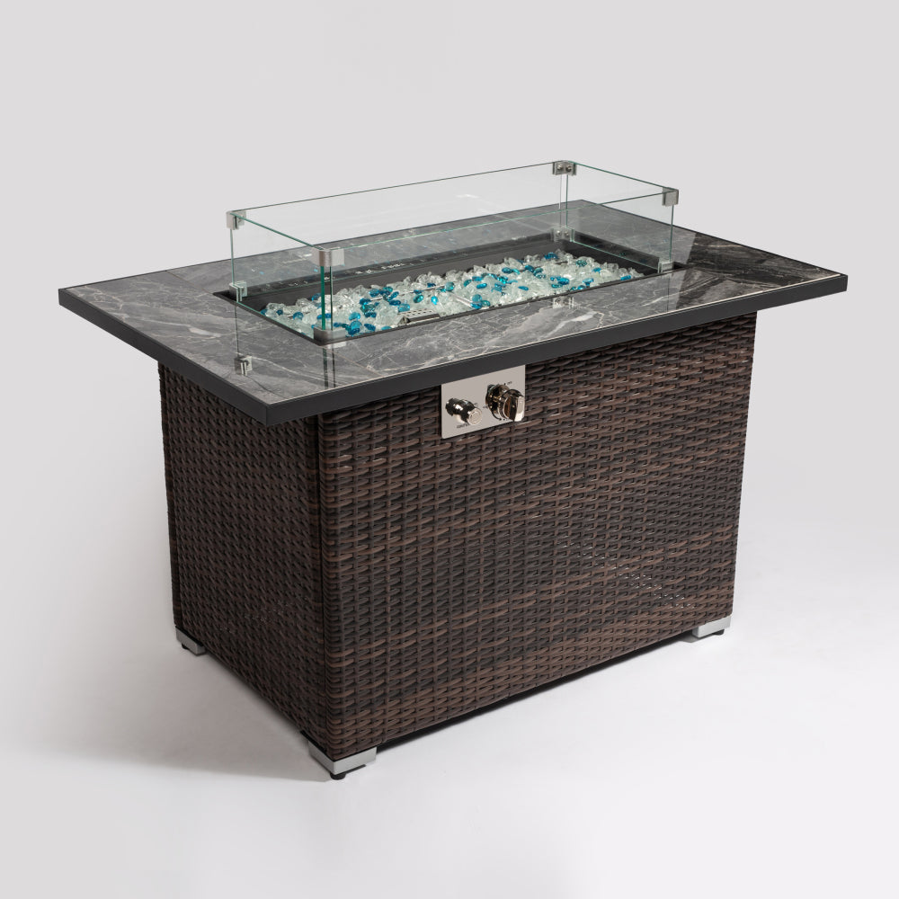 Wicker Fire Table with Marble  Top