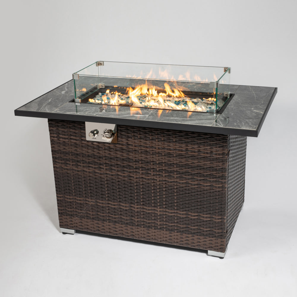Wicker Fire Table with Marble  Top
