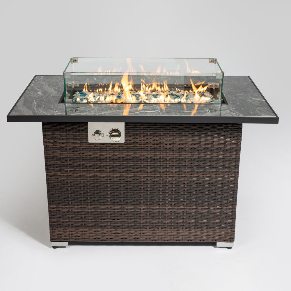 Wicker Fire Table with Marble  Top