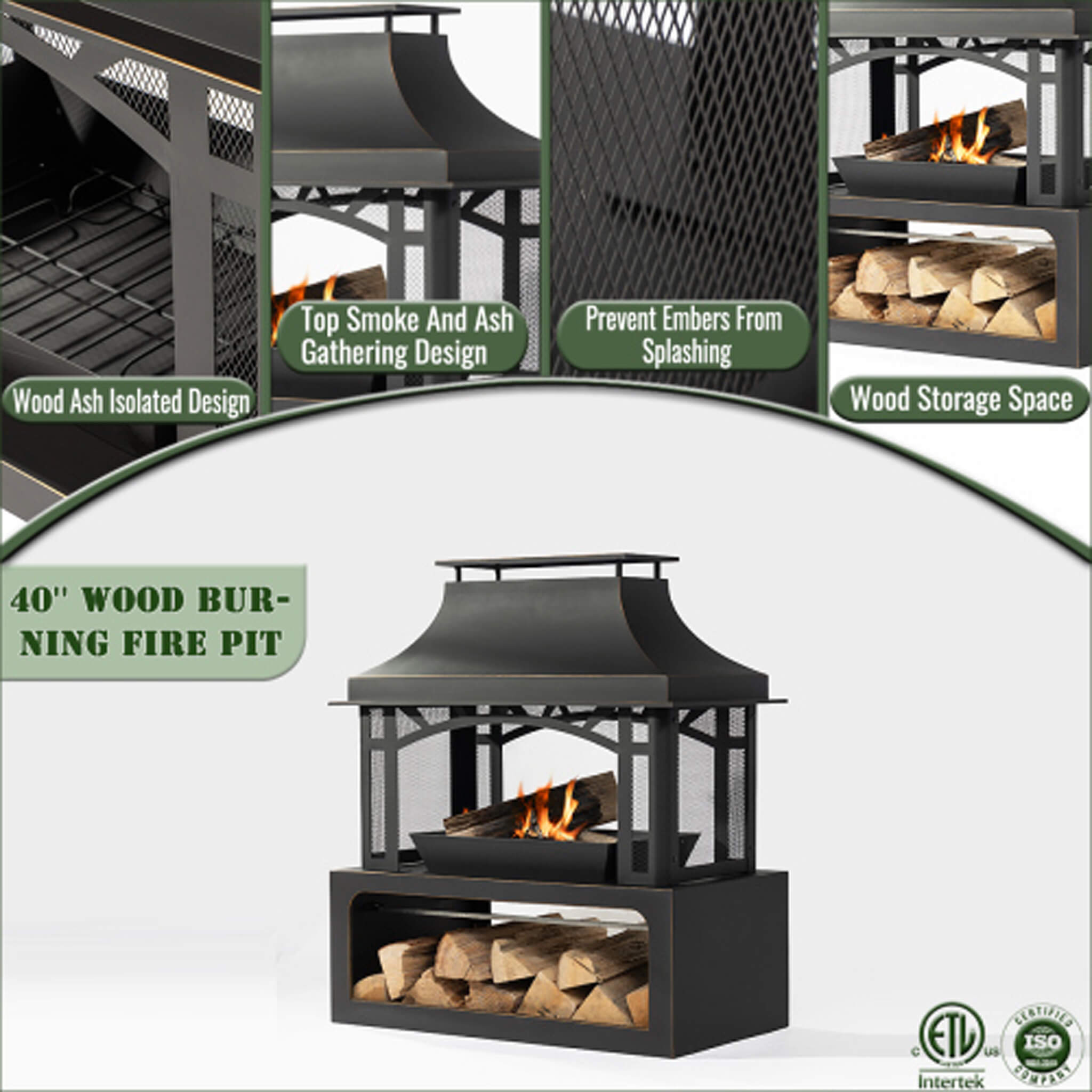 Steel Wood-Burning Backyard Fireplace