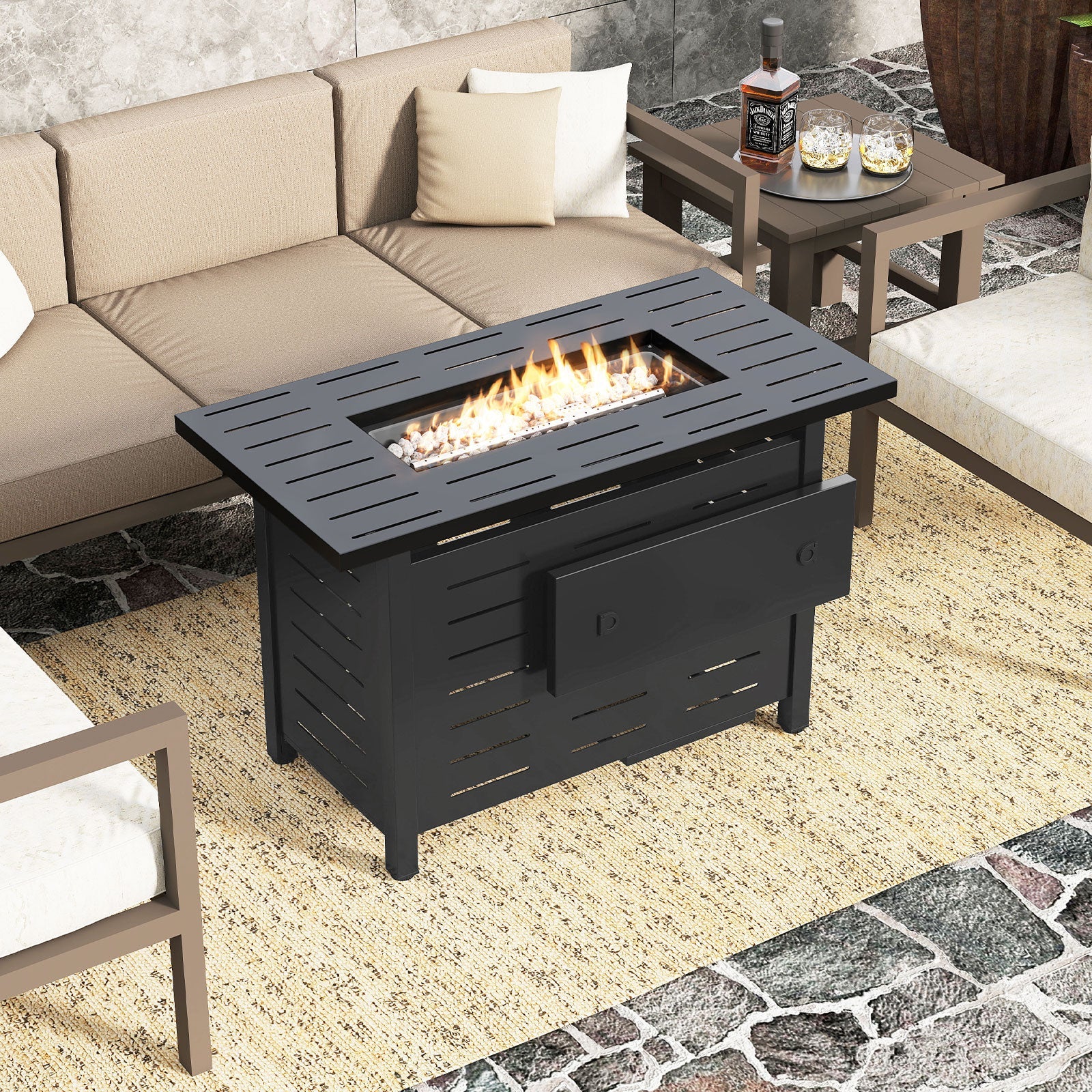 Fire Pit Rectangle Gas Fire Table with Lava Rocks
