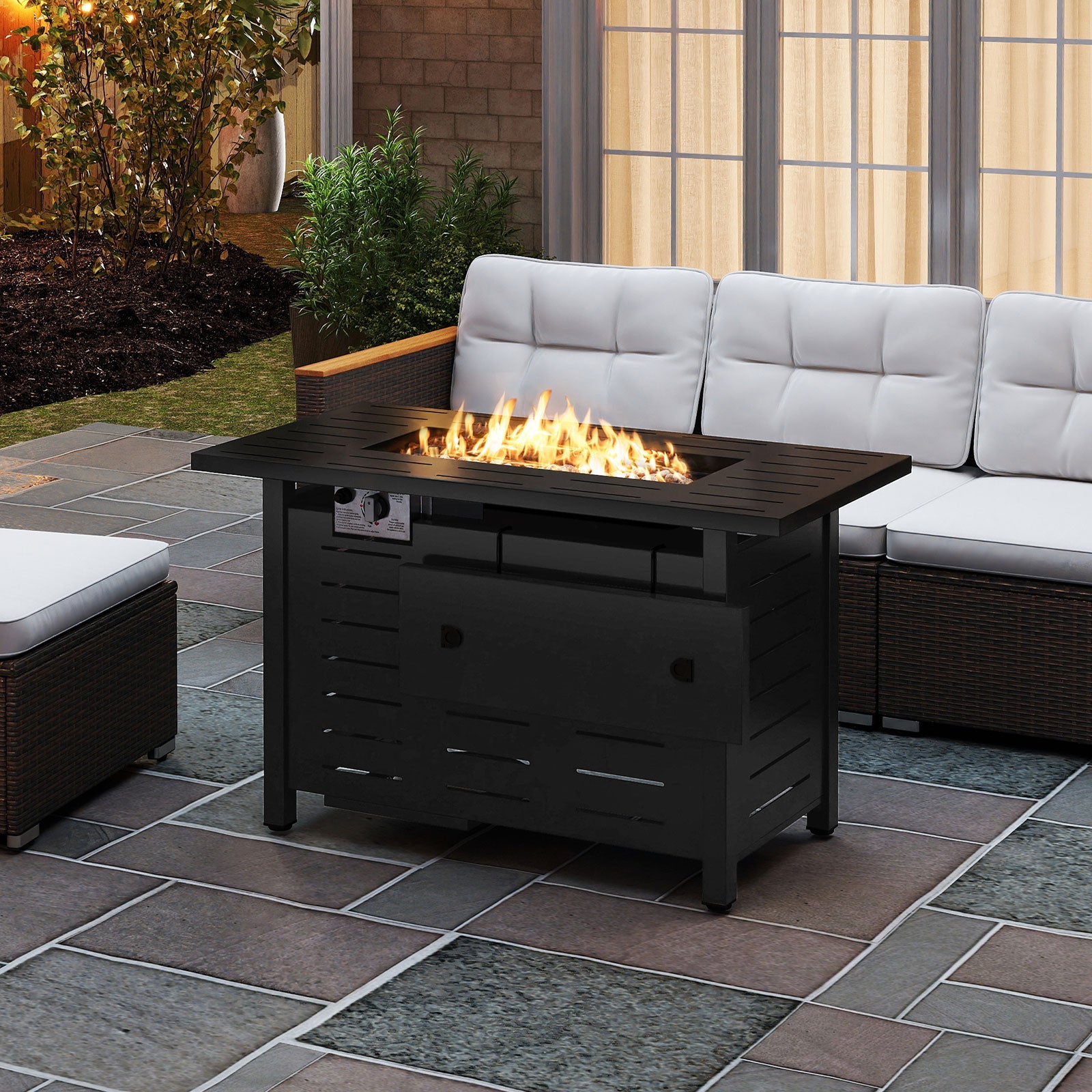 Fire Pit Rectangle Gas Fire Table with Lava Rocks