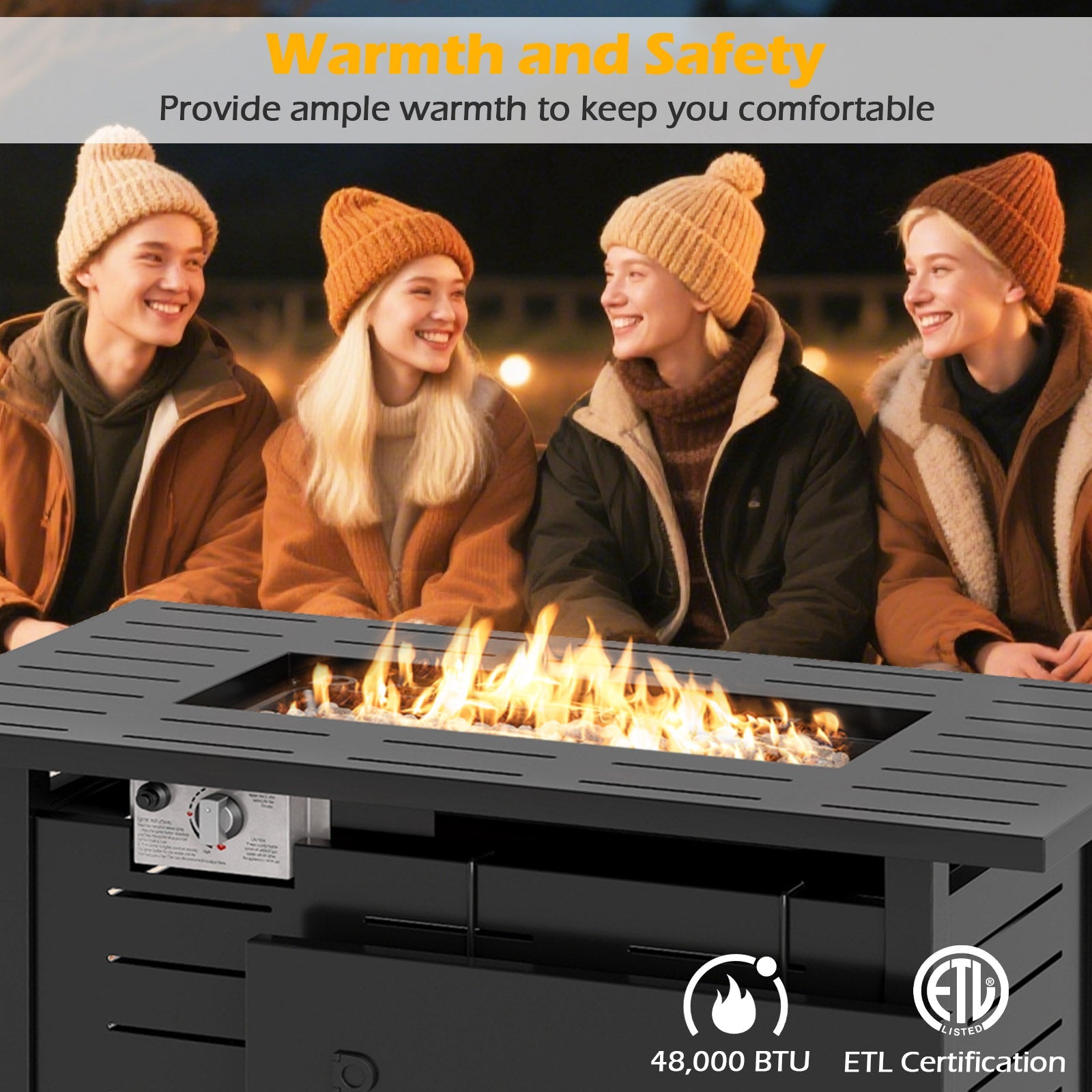 Fire Pit Rectangle Gas Fire Table with Lava Rocks