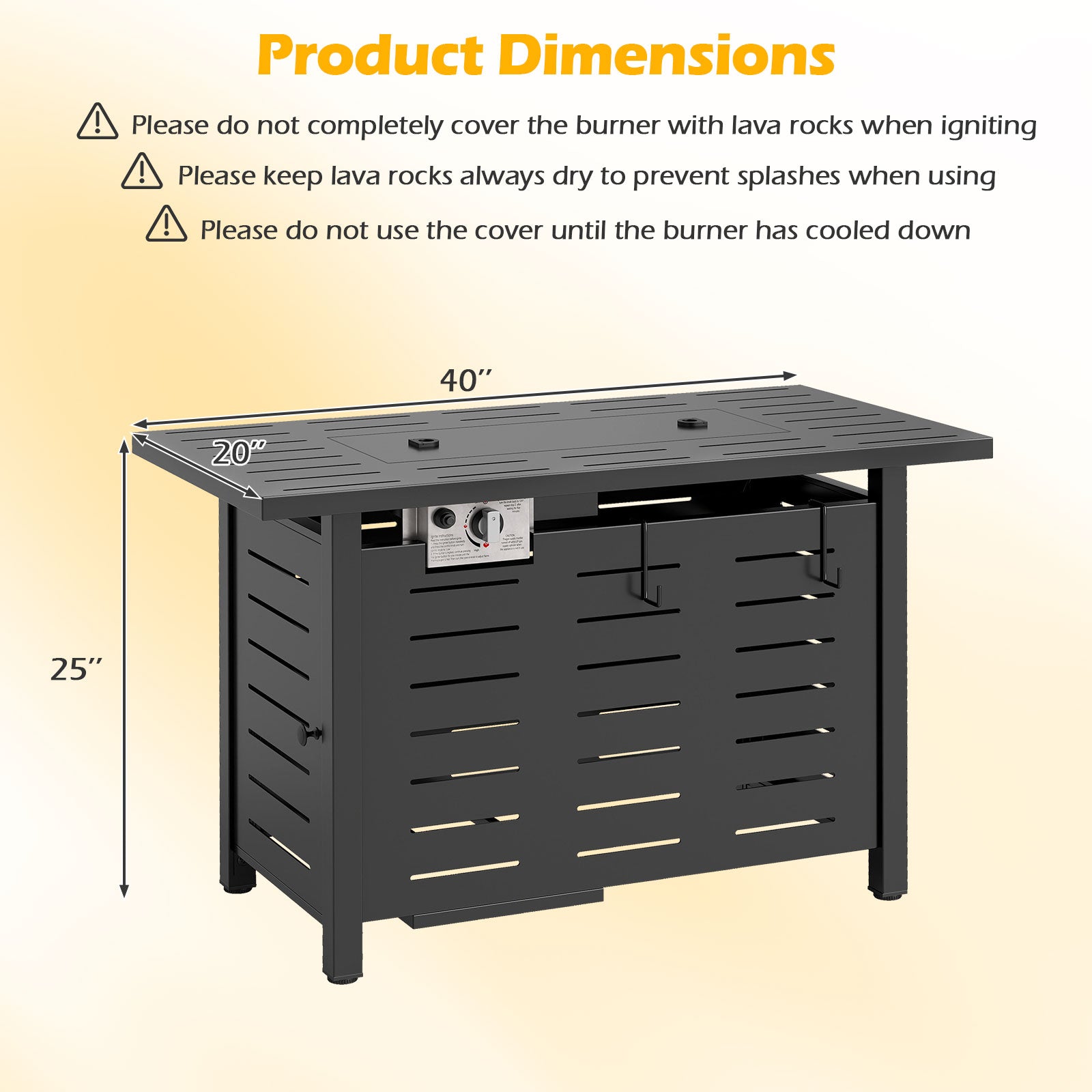 Fire Pit Rectangle Gas Fire Table with Lava Rocks