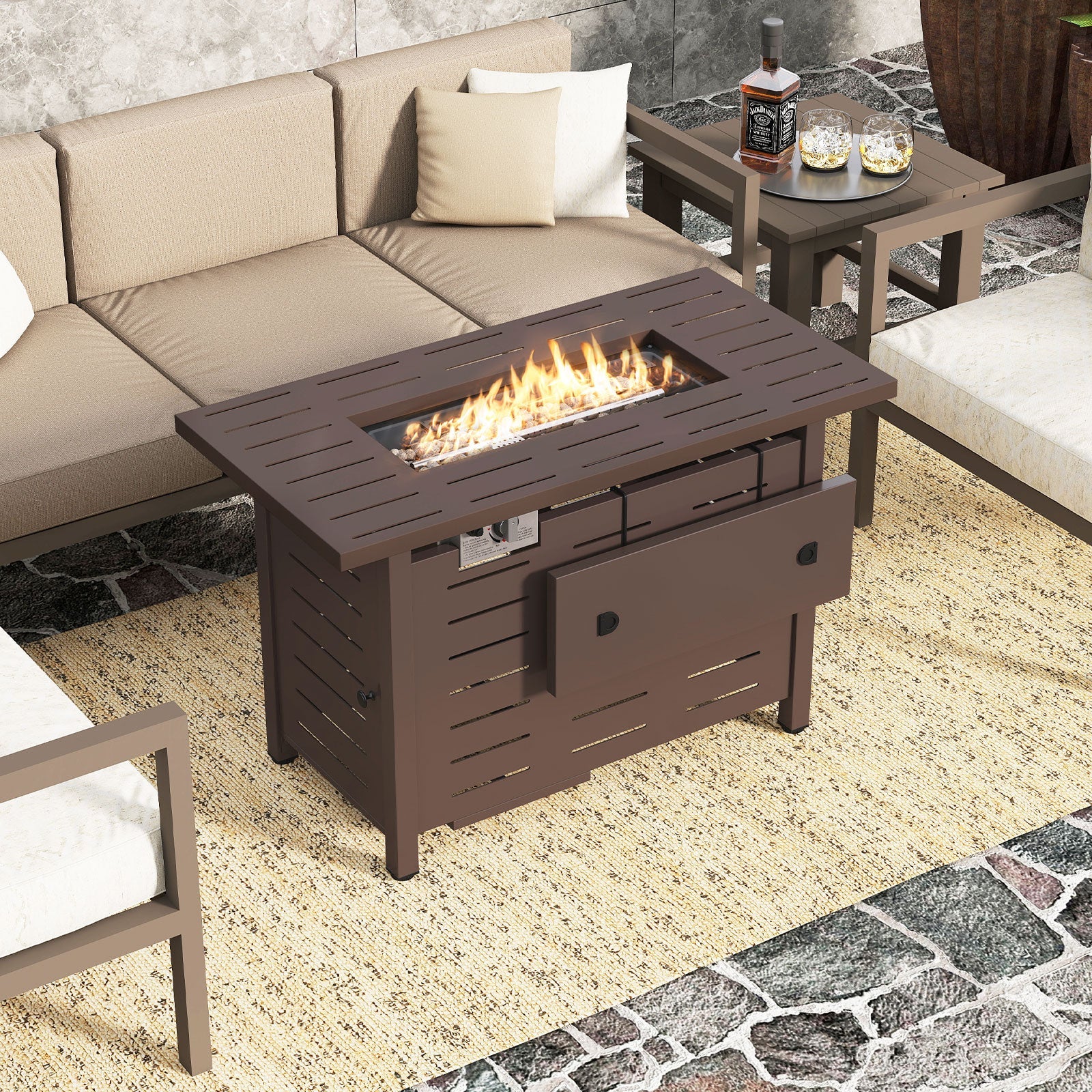 Fire Pit Rectangle Gas Fire Table with Lava Rocks