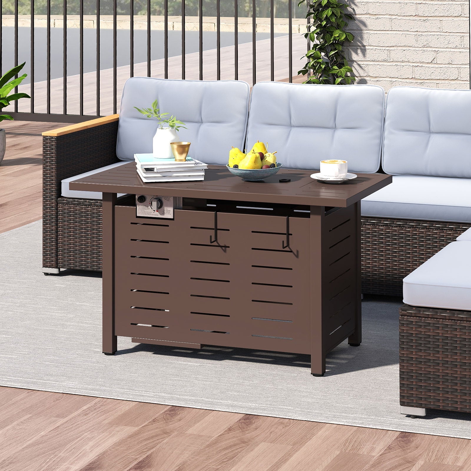 Fire Pit Rectangle Gas Fire Table with Lava Rocks