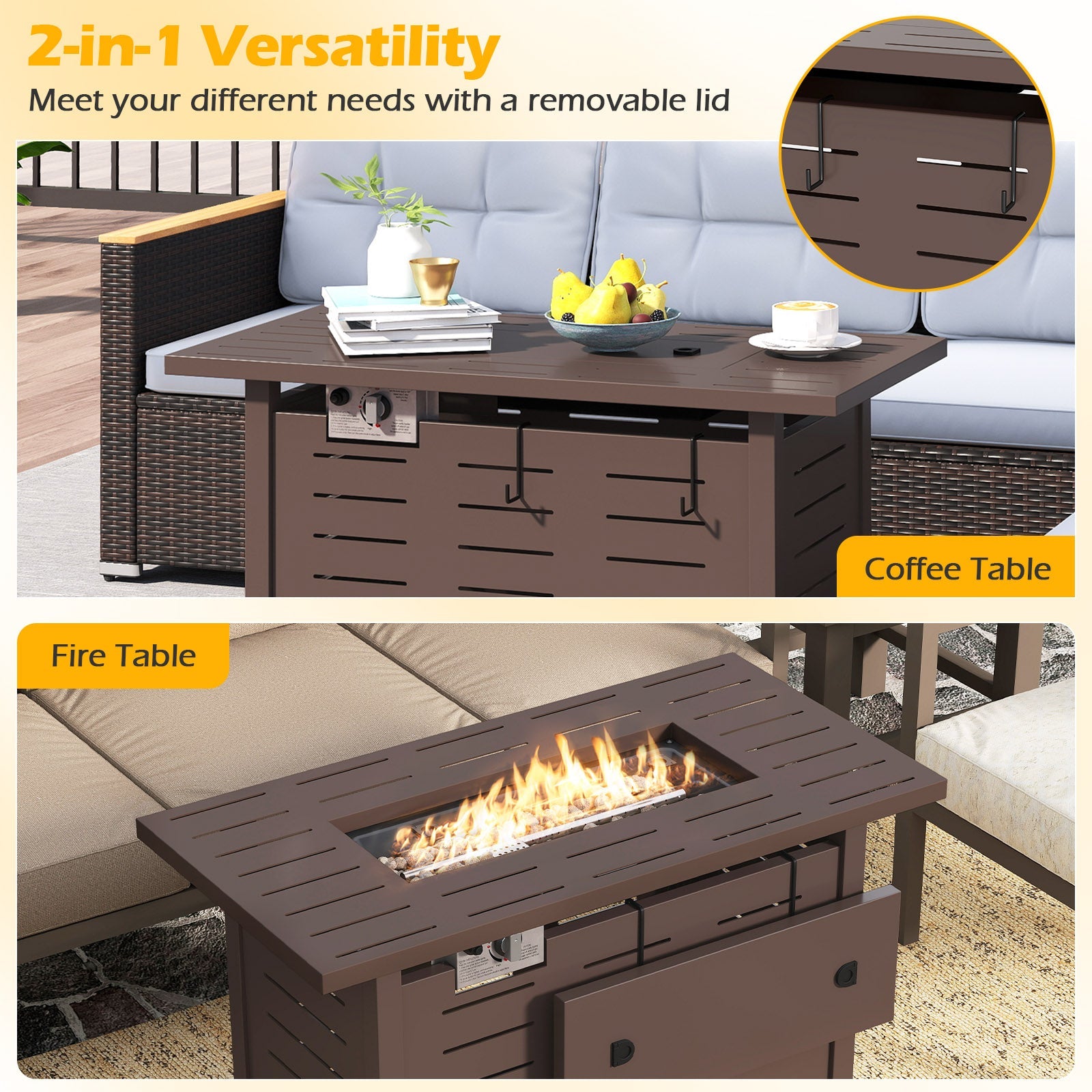 Fire Pit Rectangle Gas Fire Table with Lava Rocks