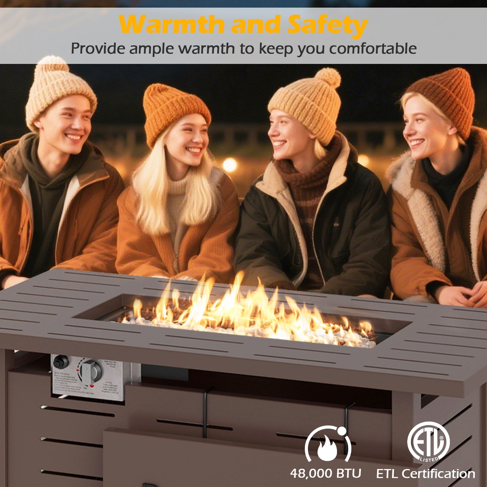 Fire Pit Rectangle Gas Fire Table with Lava Rocks