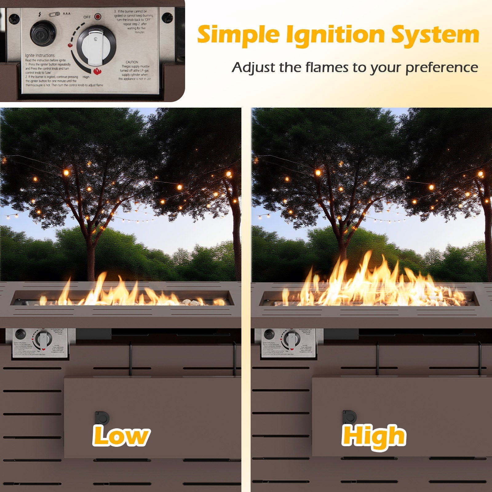 Fire Pit Rectangle Gas Fire Table with Lava Rocks