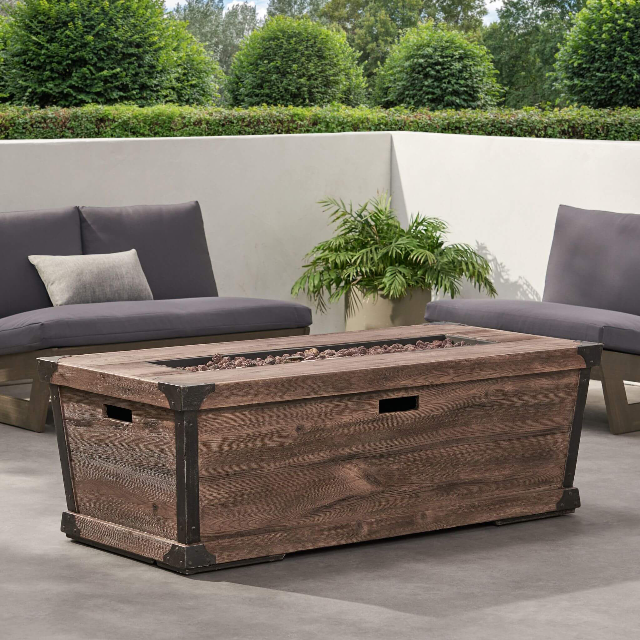Wood Pattern Rectangle Gas Burning Fire Pit