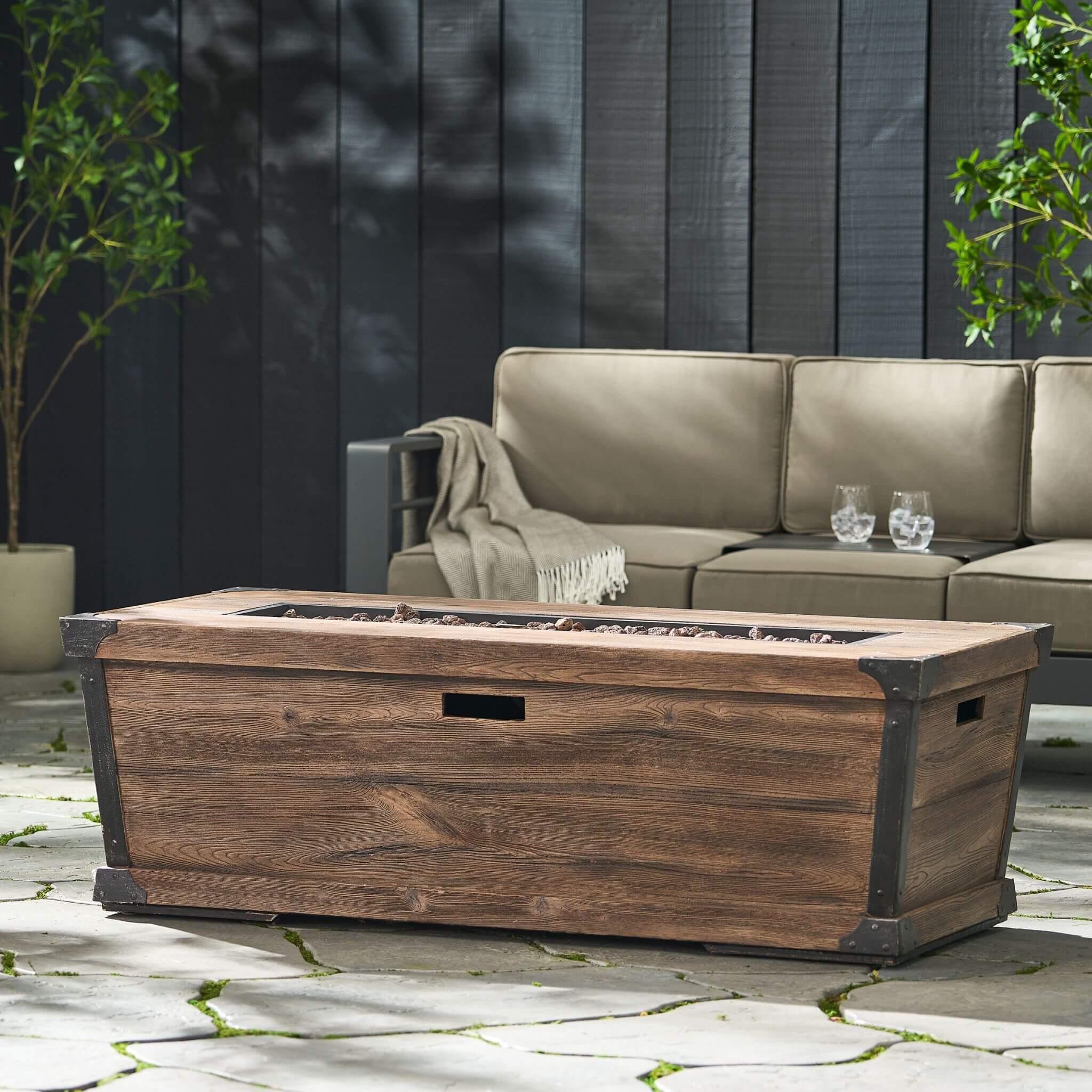 Wood Pattern Rectangle Gas Burning Fire Pit