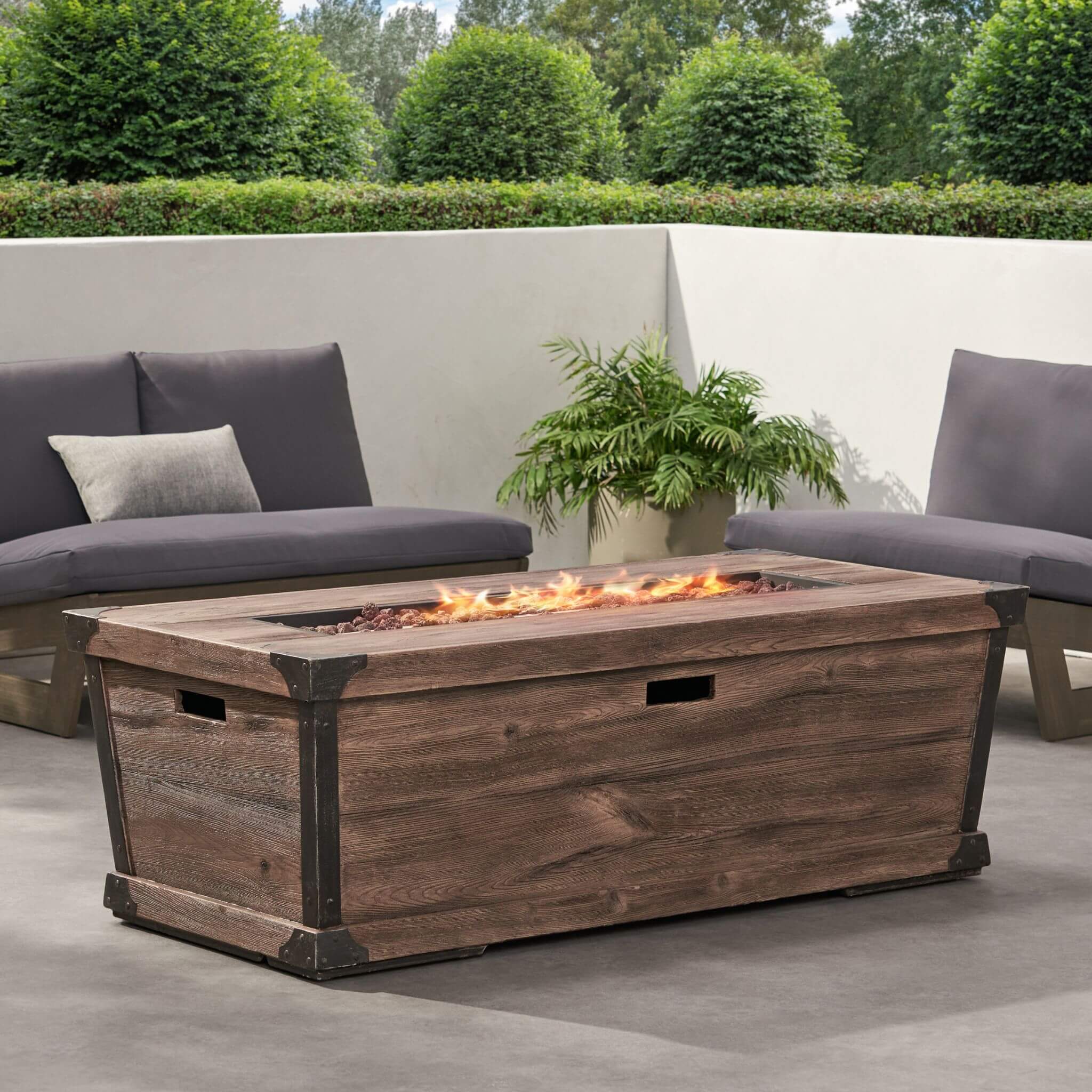 Wood Pattern Rectangle Gas Burning Fire Pit