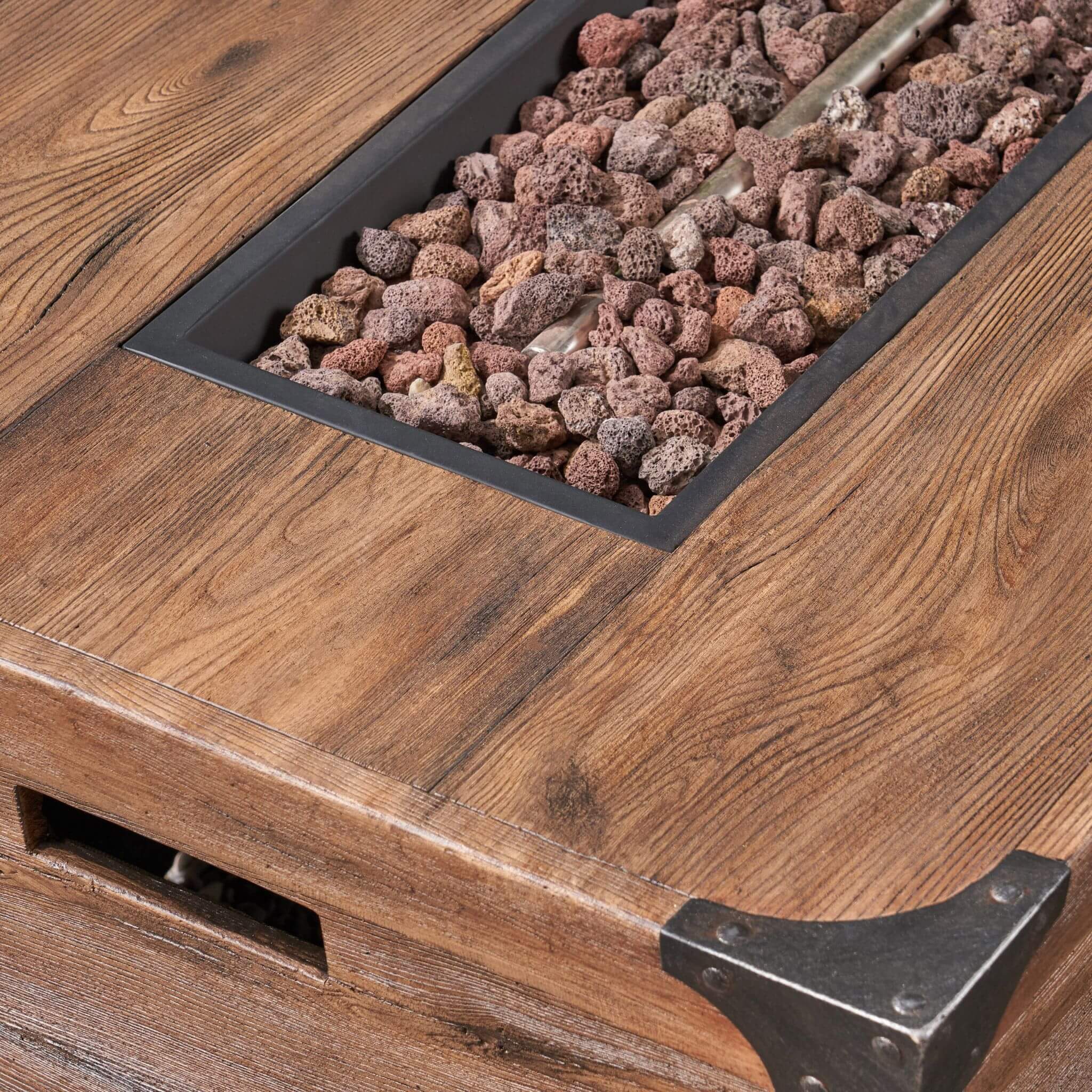 Wood Pattern Rectangle Gas Burning Fire Pit