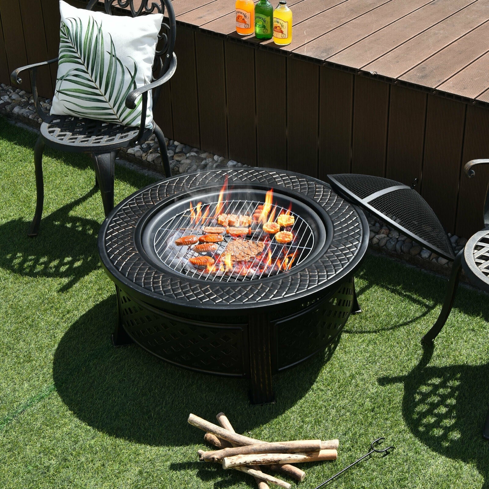Outdoor Fire Pit with BBQ Grill