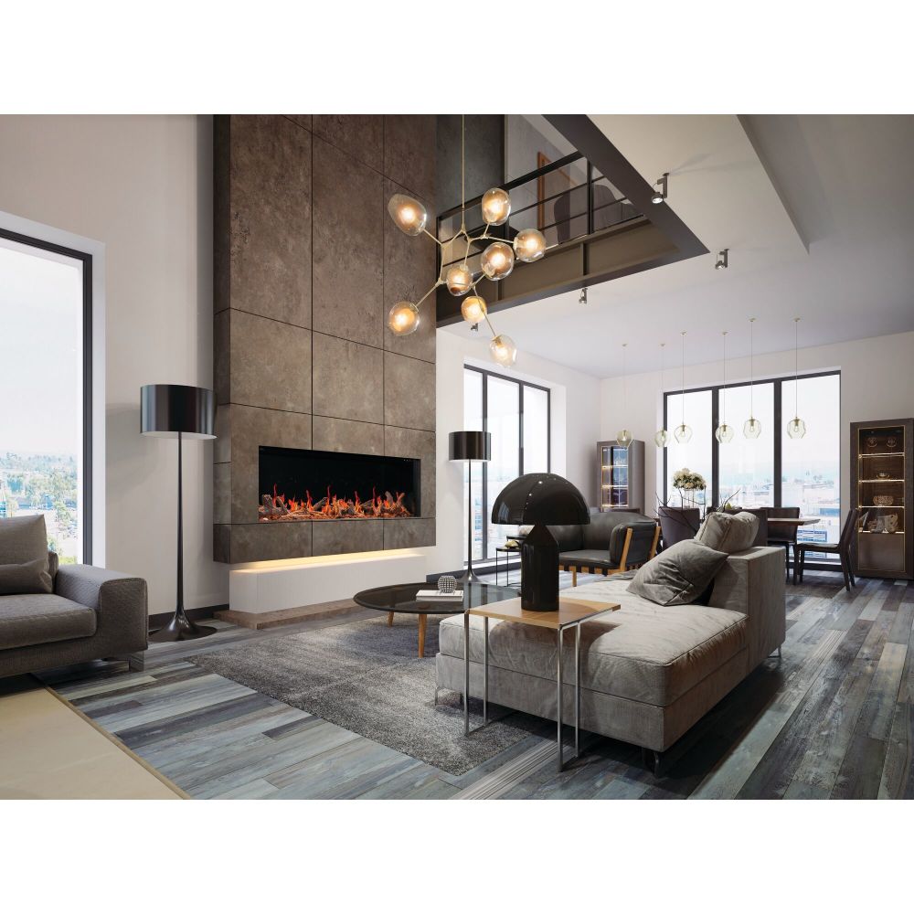 living room with built in fireplace and lighting on ceiling