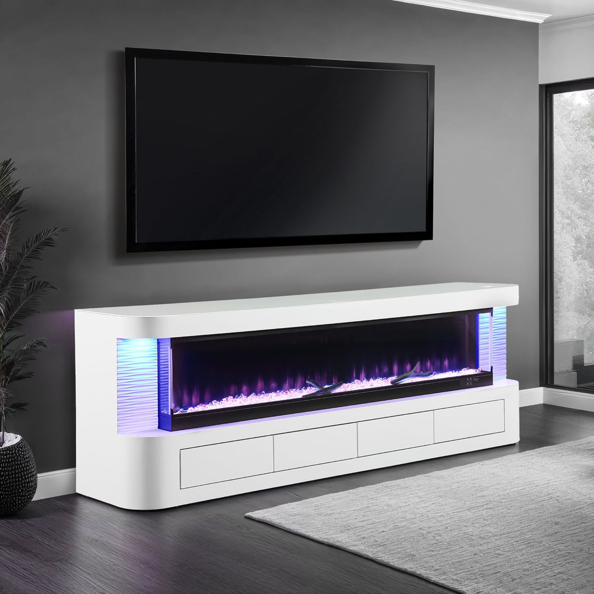 Nuvia 71-Inch Modern White Electric Fireplace