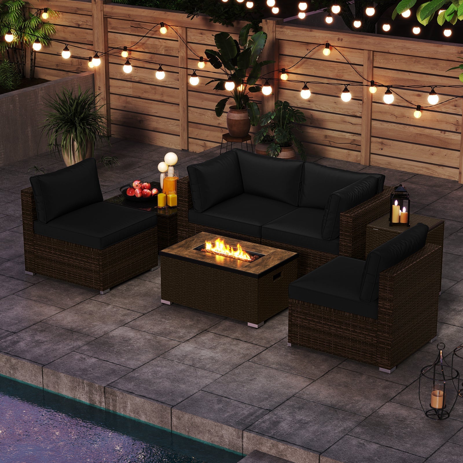 7 Pieces Outdoor Furniture Set with 32 Inch Fire Pit Table