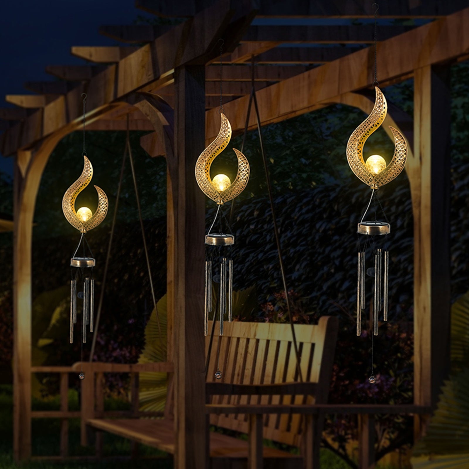 Peaceful Solar Wrought Iron Wind Chime Lamp