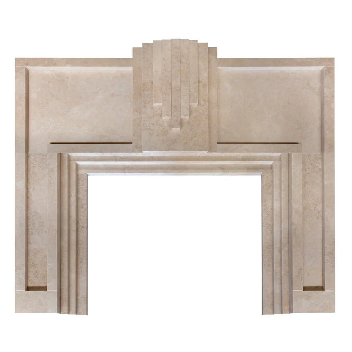 Cappuccino Beige Marble Hand-Carved Art Deco Fireplace Mantel
